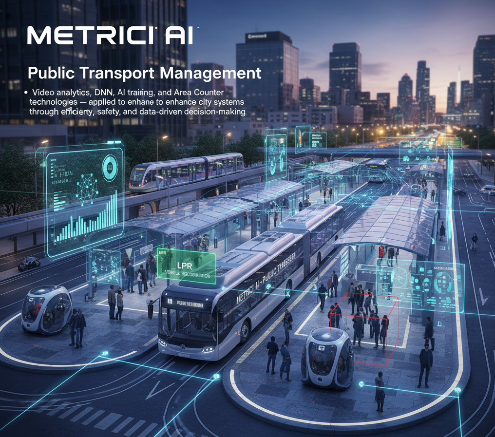 Metrici AI public transport video analytics platform — traffic flow, passenger counting, and safety monitoring
